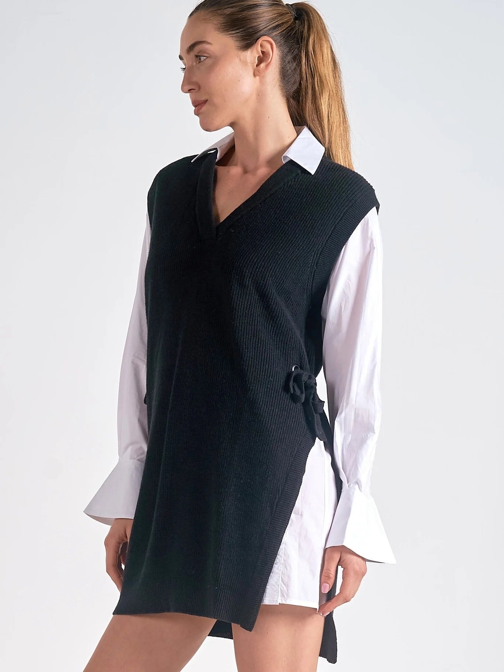 Brand New Classic Elan Sweater Dress with White Shirt Sleeves
